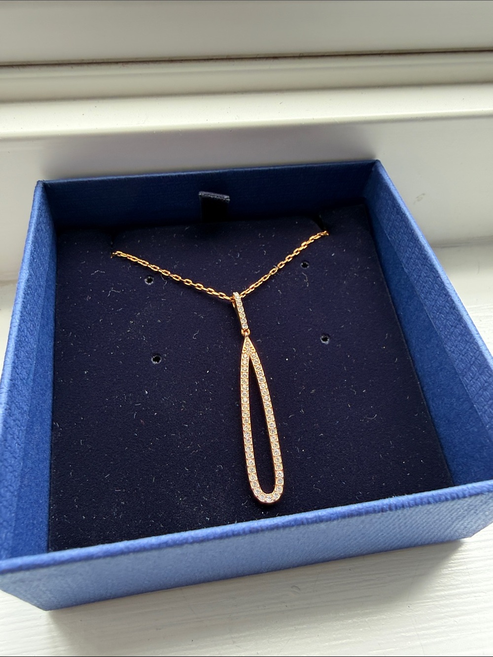 Swarovski Rose Gold Long Open Teardrop Pavé Pendant Necklace
